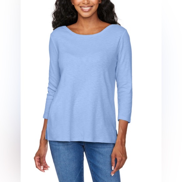 2/$20 🌟 Kirkland Signature Women’s 3/4 Sleeve Slub Tee-Blue - Picture 1 of 2